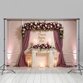 Aperturee - Aperturee Blush Floral Sweet Wedding Lights Photo Backdrop